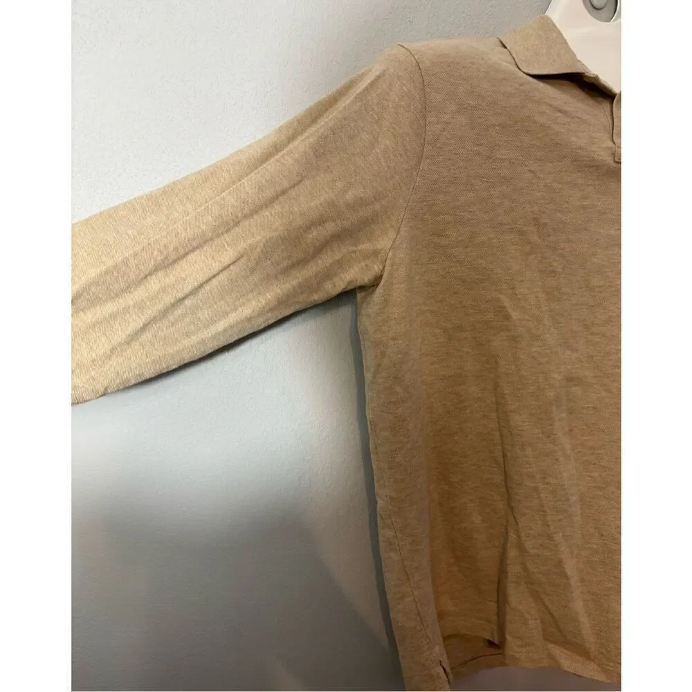 Polo Ralph Lauren Men Shirt XL Beige Long Sleeve Cotton Polo